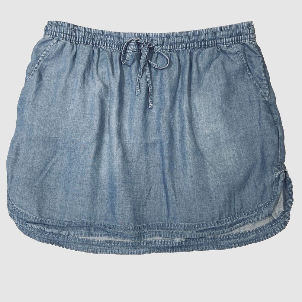 VTG Merona Denim Skirt Size XXL 100% Lyocell Mini Pockets Soft Chambray Elastic